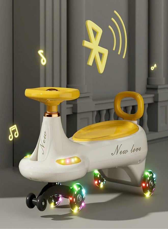 Avarin Swing Car for Kids - Ride-On Toy with PU Wheels, Non-Slip and 360° Rotating Steering for Light,Music, Bluetooth Connect for Ages 3 and Up(Yellow) - Image 3